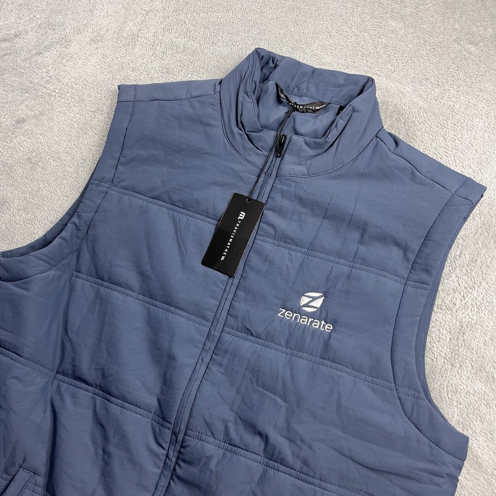 Travis Mathew Palisades Puffer Vest Blue Medium Full Zip Performance Golf NWT